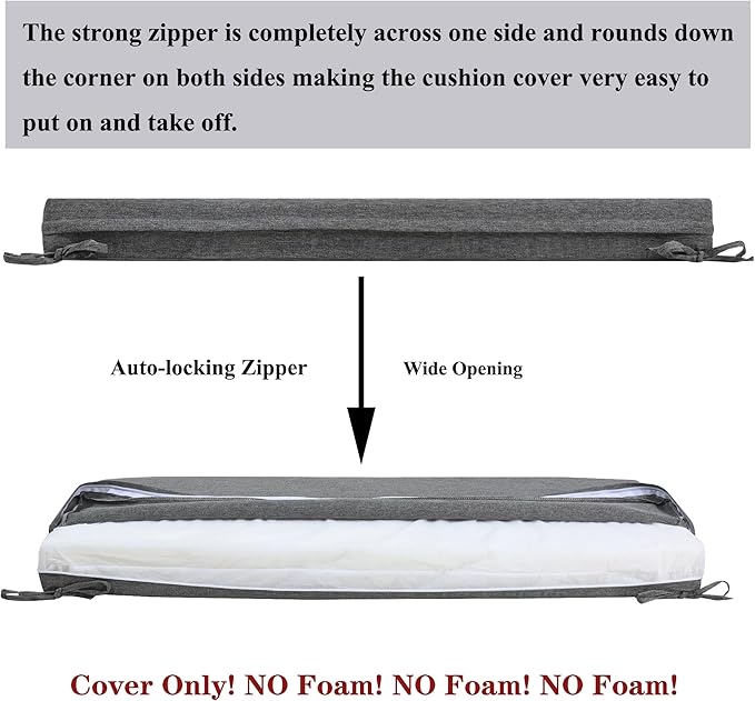 FUNHOME Outdoor Cushion Covers,54" x 18" x 3", No Insert! Patio Cushion Covers Replacement for Outdoor Furniture,Water Resistant Patio Bench Loveseat Covers 1 Pack, Grey(Covers ONLY)