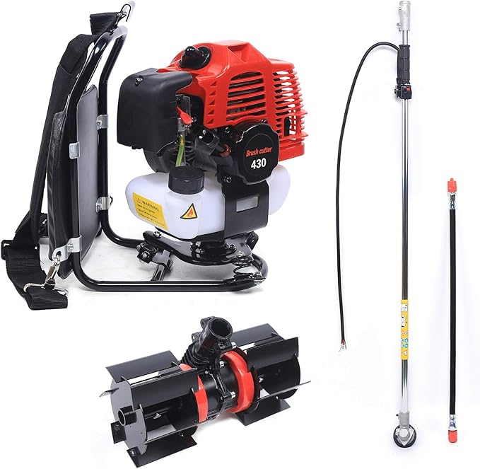 Gasoline Brush Cutter 2-Stroke8500RPM Gas Weed Wacker Brushs Cutter and Gas String Trimmer 2-Cycle Extreme Duty with Fuel Tank Multi Garden Tools Brush Cutters Weed Wacker for Yard Lawn (43CC+1250W)
