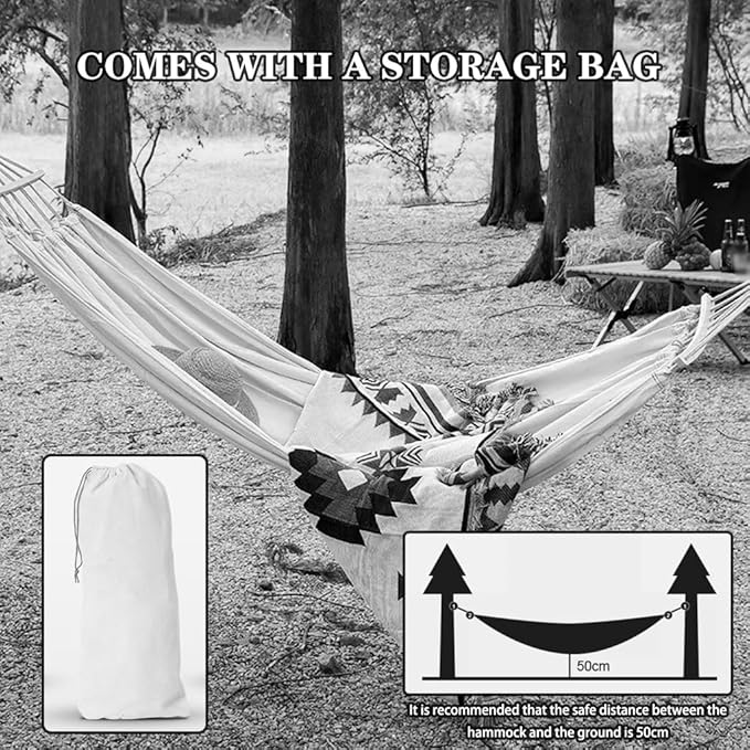 Anti-Rollover Hammock with Wooden Arc Pole, Camping Portable Hanging Bed with Carabiner, Relaxation, Load Bearing 250kg/350kg(Brown,6.6 * 2.6ft)