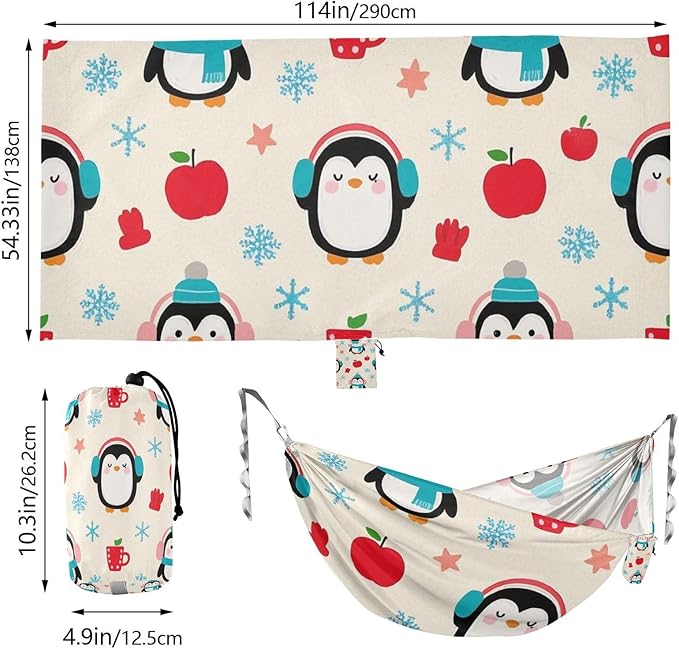 Winter Cartoon Penguin Cute 330lb Capacity Outdoor Hammock Backyard Hammock for Outside Patio Backyard Poolside amacas para patios con Base de adultos