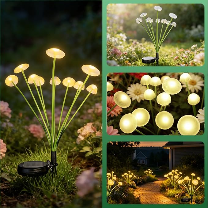 2Pcs Solar Jellyfish Lights Outdoor, Warm White LED Garden Stake Lights Waterproof, Decorative Solar Lights for Yard Patio Lawn Pathway Landscape Lighting