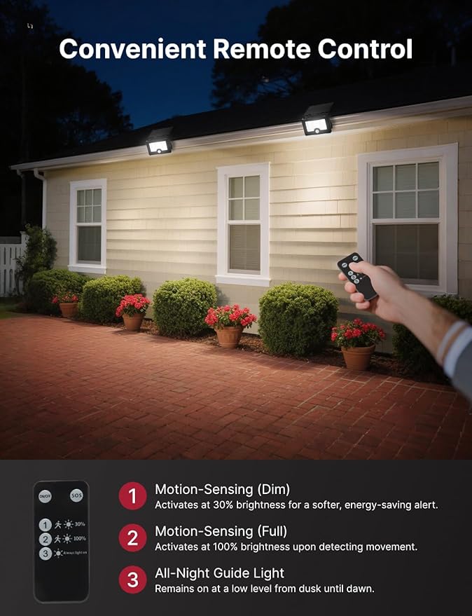 Solar Flood Light, 232 LEDs Bright Motion Sensor Outdoor Lights, Dusk-to-Dawn Solar Powered Security Light for Yard, Patio, Driveway, Garden, 2 Pack