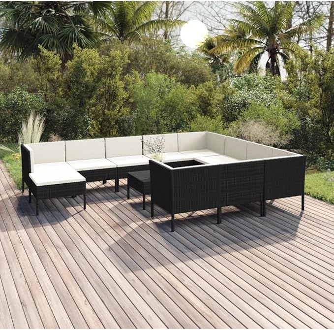 Patio Lounge Set with Cushions,Patio Furniture Sets,Patio Conversation Sets,Outdoor Furniture Sets,for Garden,Backyard,Outdoor,12 Piece Poly Rattan Black