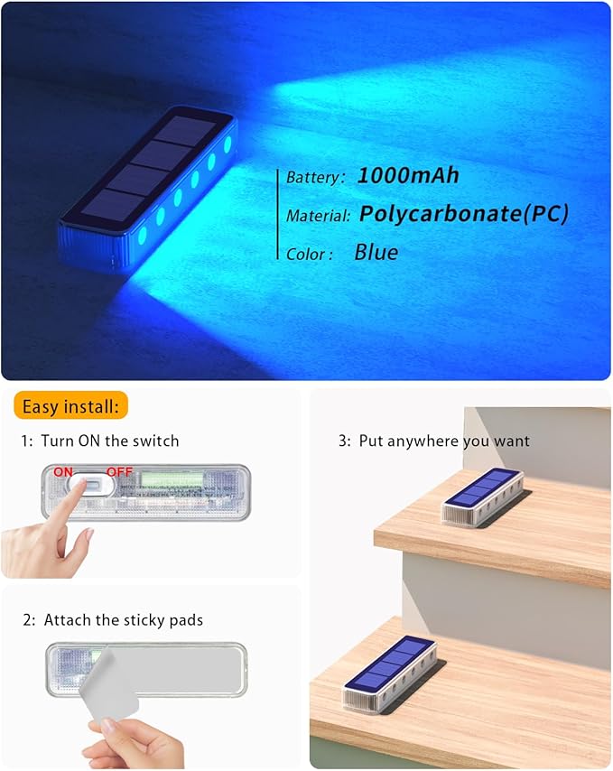 DetarZinLED Blue Solar Lights for Outside,6 Pack Solar Deck Lights Outdoor Waterproof LED,Blue Step Light for Outside,Dock Light Solar Powered Waterproof for Deck,Steps,Dock,Driveway,Stair,Path