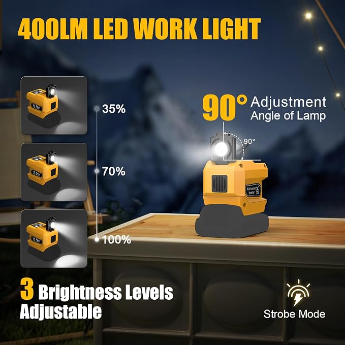 2 Packs 220W Power Inverter Compatible with Dewalt 20V Battery (Battery Not Included), DC 20V to AC 110V Portable Power Station, 400LM LED Light, 1 AC Outlet, 2 USB & 1 Type‑C Fast Charging