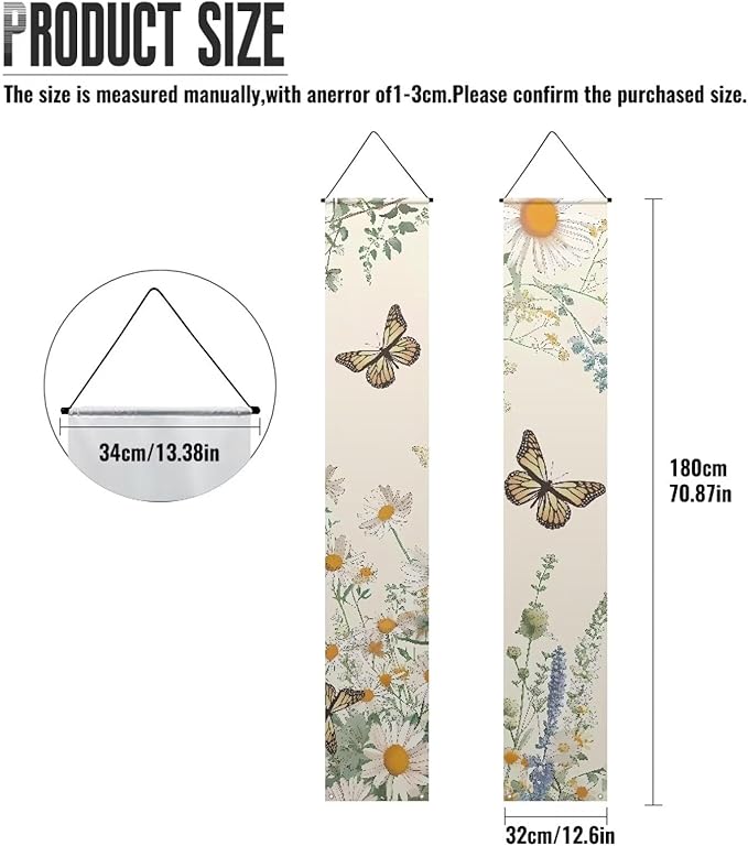 Butterfly Front Door Hanging Banner Daisy Summer Porch Sign Hanging Flag Porch Sign for Front Door Outdoor Seasonal Holiday Wedding Yard Decor Farmhouse Indoor Wall Backdrop