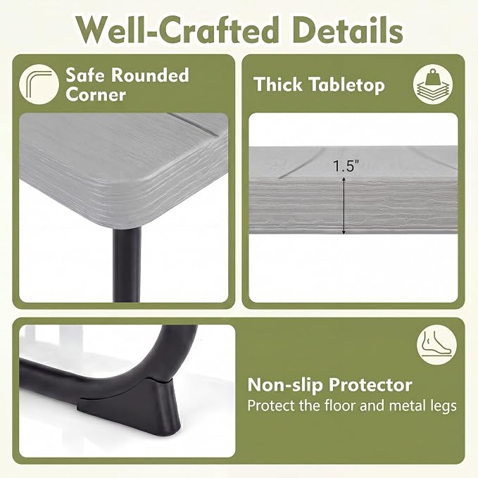 GYMAX Picnic Table Bench with Umbrella Hole, 8 Person Square Outdoor Picnic Table with Metal Frame & HDPE Tabletop, Camping Table for BBQ Yard Patio, 2300LBS Capacity (Gray)