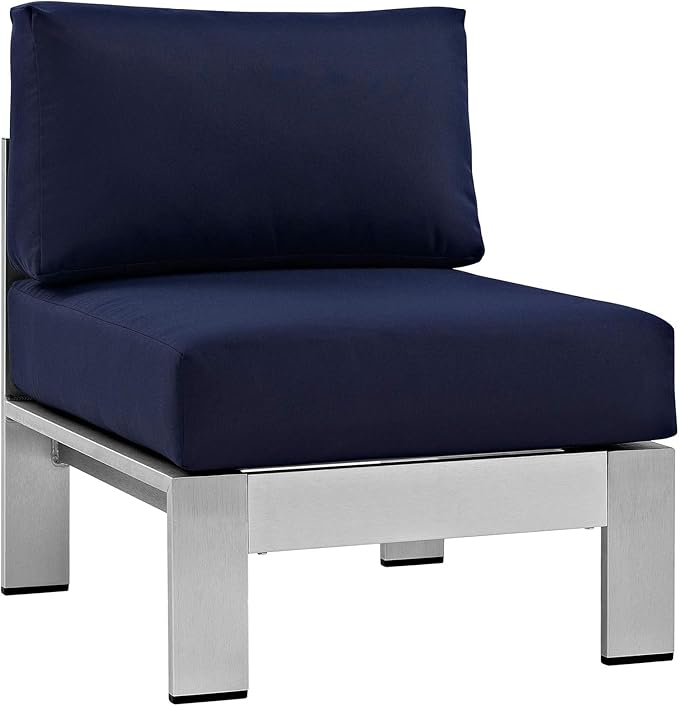 Modway Shore 3-Piece Aluminum Outdoor Patio Furniture Set in Silver Navy