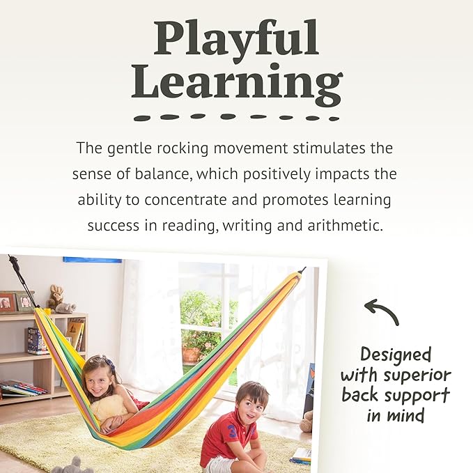 LA SIESTA Iri Kids Hammock for Indoor & Outdoor Play, Easy-to-Clean Materials, Super Soft Cotton, Ages 3-10, Max 175 Lbs, Rainbow