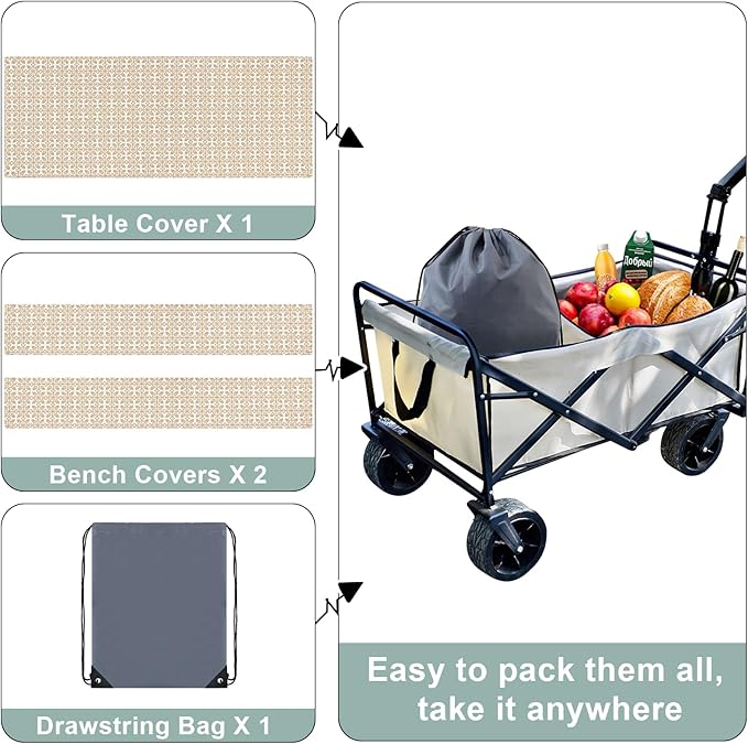 misaya Picnic Table Cover with Bench Cover, Waterproof Elastic Fitted Tablecloth for 8 Foot Tables, Rectangle Washable Polyester Tablecloths for Picnic, Camping, Outdoor (Khaki, 30" x 96")