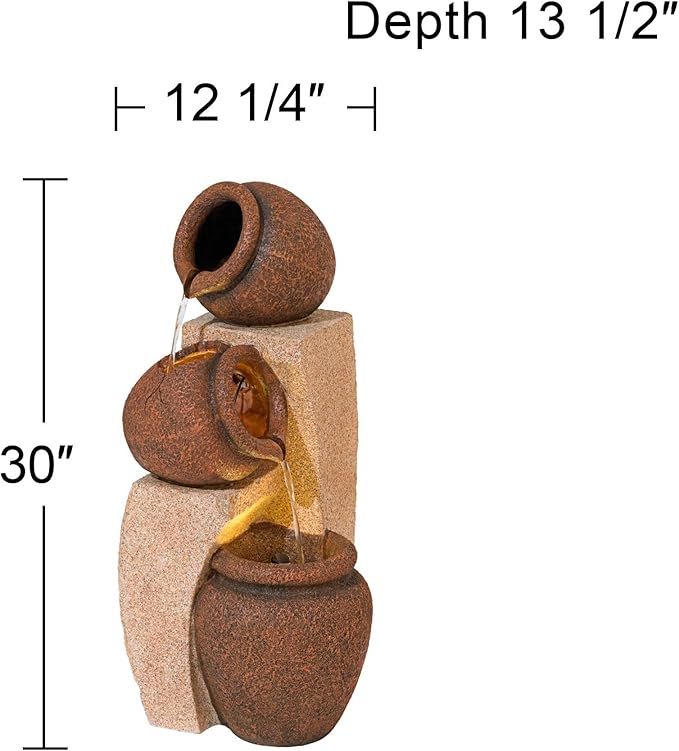 Cascading Jugs 30" High Large Rustic Indoor Outdoor Decor Faux Stone Floor Fountain with Light LED Standing Waterfall Tiered Water Feature for Outside Garden Patio Yard Backyard - John Timberland