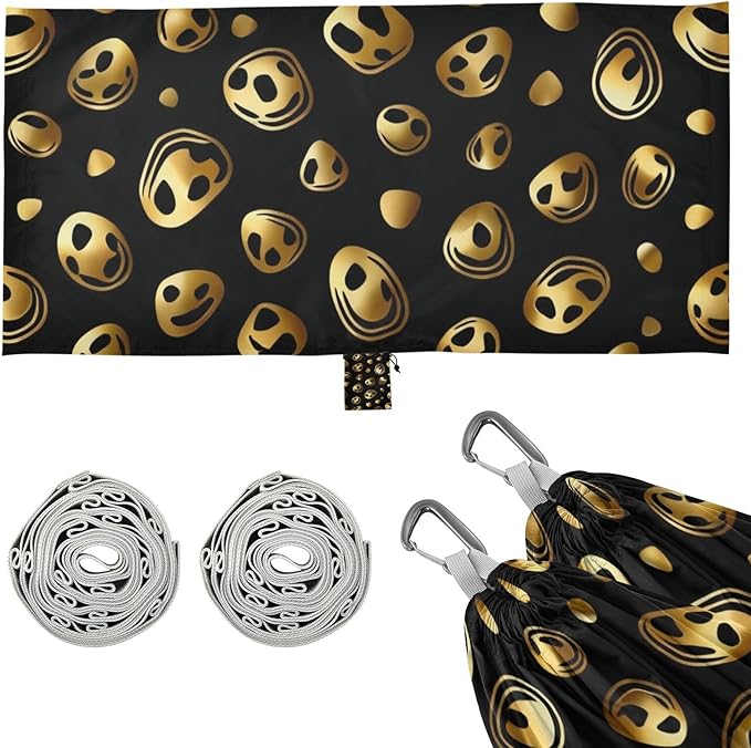 Gilded Leopard Pattern Outdoor Hammock with Tree Straps for Outside Patio Garden