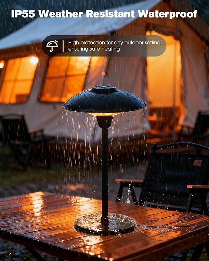 Electric Patio Outdoor Heater, 1500W Infrared Tabletop Heaters for Indoor Oudoor Use, IP55 Waterproof, Tip-over & Overheating Protection, Perfect for Garden, Balcony (black, tabletop-switch)