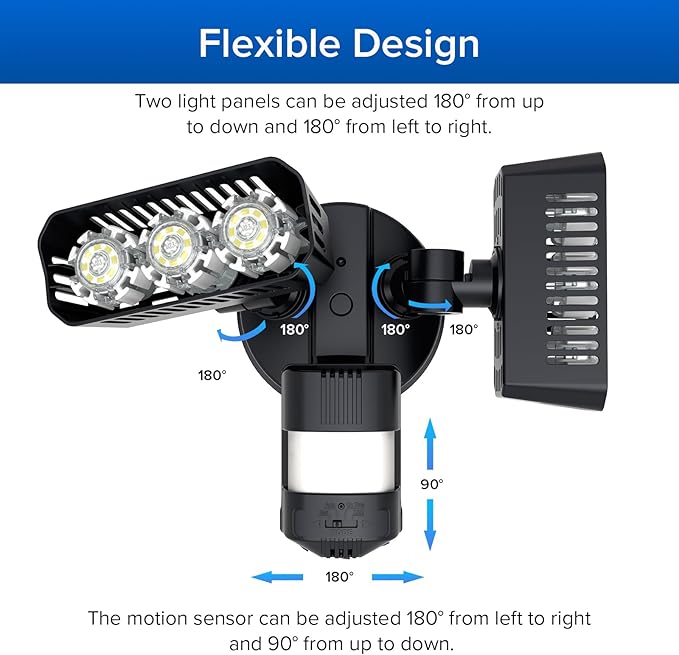 SANSI 38W 5000LM Motion Sensor Outdoor Lights, Flood Light Outdoor Detector with 4 Mode Adjustable, 500W Equiv 5000K Dusk to Dawn, IP65 Waterproof, Motion Sensor Lights for Garage, Yard, Porch (Black)