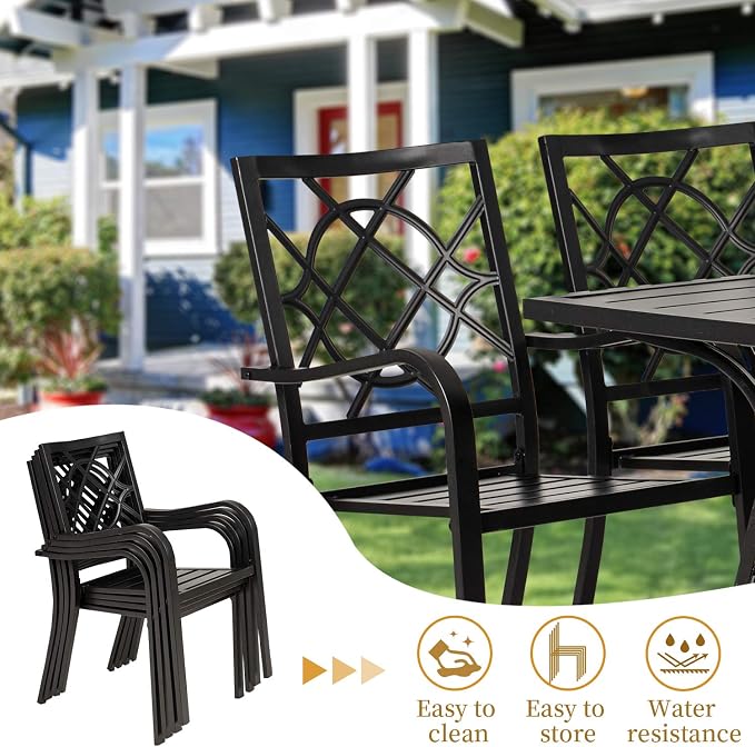 SOLAURA 300 lbs Patio Wrought Iron Chairs of 4, Metal Outdoor Dining Chairs Patio Stackable Bistro Chairs with Armrests for Garden, Lawn, Backyard, Porch, Balcony, Deck