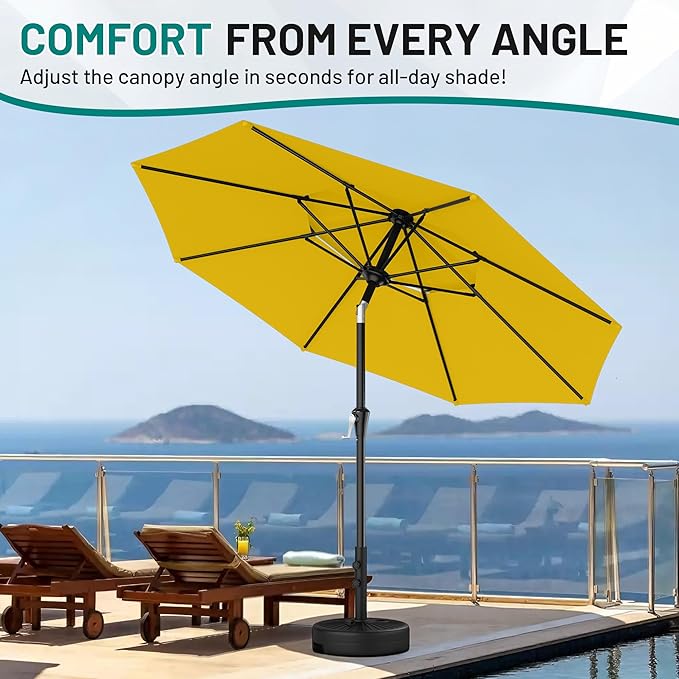 AreShark 9ft 2 Tiers Patio Umbrella - Outdoor Umbrella Waterproof UV Protection, Market Table Umbrella w/Push Button Tilt&Crank for Pool, Porch, Garden(Yellow)