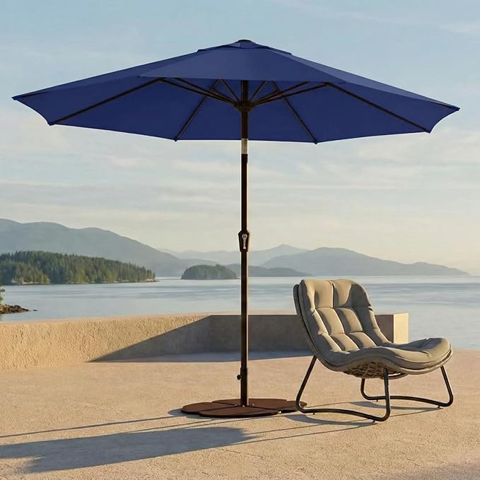 Kingdura 10FT Outdoor Patio Umbrella, Market Table Umbrella with Push Button Tilt and Crank, 8 Sturdy Fiberglass Ribs, UV Protection for Pool, Lawn, Deck, Backyard, Garden (Navy blue)