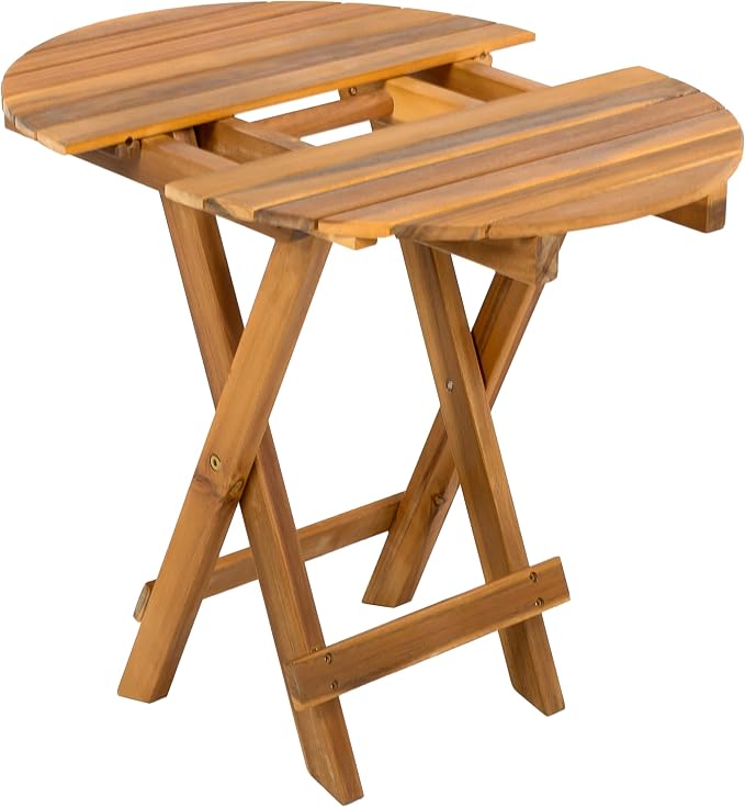 Merax Outdoor Acacia Wood Decorative Side Table, Foldable and Adjustable Patio Coffee Table, Suitable for Backyard, Garden, Poolside, Balcony
