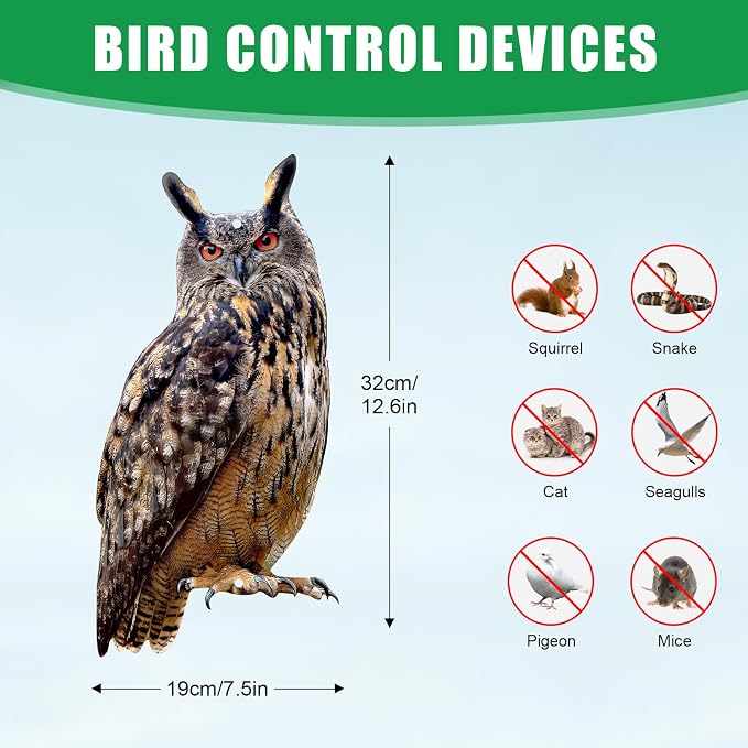 Owls to Keep Birds Away: 4Pack Fake Owl with Reflective Tape for Vineyard Garden Patio Pool, Reflective Hanging Decoration to Keep Birds Pigeon from Windows Tree Orchard