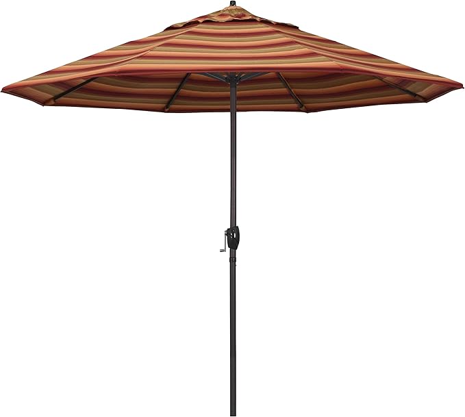 California Umbrella 12-Year Protection 9-Ft Outdoor Patio Umbrella, Sunbrella Fade-Resistant Acrylic Fabric, Auto Tilt and Crank, Heavy-Duty Aluminum Frame/ Reinforced Ribs, Bronze Pole, Astoria Sunset