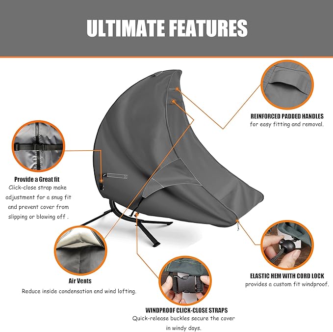 73 Inch Patio Hanging Chaise Lounge and Stand Cover with Zipper Waterproof Outdoor Curved Steel Hammock Lounge Swing Chair Covers