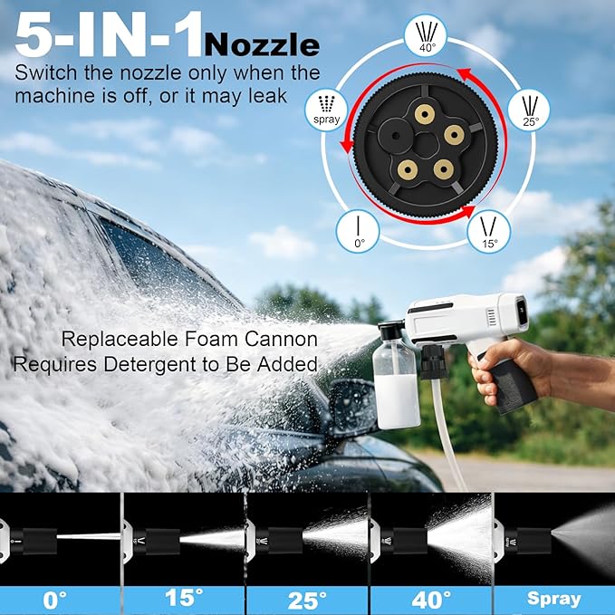 Foldable Cordless Washer, Portable Battery Washers, Handheld Washer for Car Home Outdoor Patio Garden Floors,Battery Operated Washer with 5-in-1 Swivel Nozzle & 16.5FT Hose.
