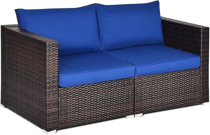 COSTWAY 2PCS Patio Rattan Corner Sofa Sectional Furniture Conversation Set