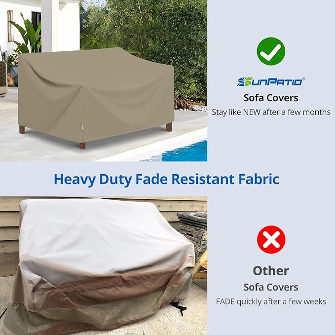 SunPatio Outdoor Sofa Cover 60 Inch, Heavy Duty Waterproof Patio Loveseat Cover 2-Seater, All Weather Protection Outdoor Couch Protector for Patio Furniture, 60" W x 36" D x 30" H, Taupe