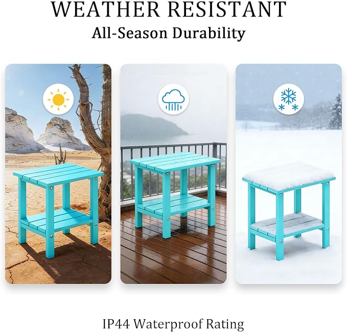 OTSUN Adirondack Outdoor Side Table, 16" HDPE Patio Side Table with Shelf, Weather Resistant Easy Maintenance for Backyard Pool Porch Garden & Lawn