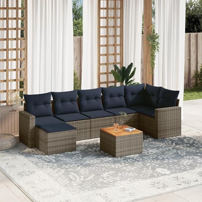 vidaXL Patio Sofa Set with Cushions 8 Piece, Outdoor Conversation Set, Sectional Sofa for Balcony Garden, Patio Furniture, Gray Poly Rattan