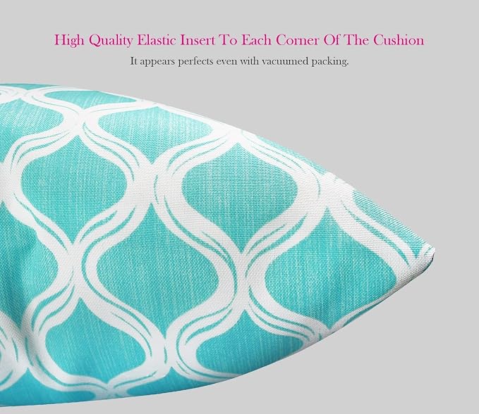 Pack of 2 Outdoor Waterproof Decorative Throw Pillows with Inserts for Patio Furniture, 18x18 Inch Fade Resistant Patio Garden Cushions for Couch Bed Sofa, Geometric Blue