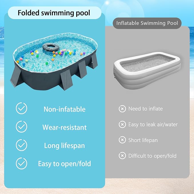 YYW Foldable Family Pool for Adults & Family - Portable Large Swimming Pool for Indoor/Outdoor Garden Backyard Summer Parties (Cloud Ink Gray, 115")