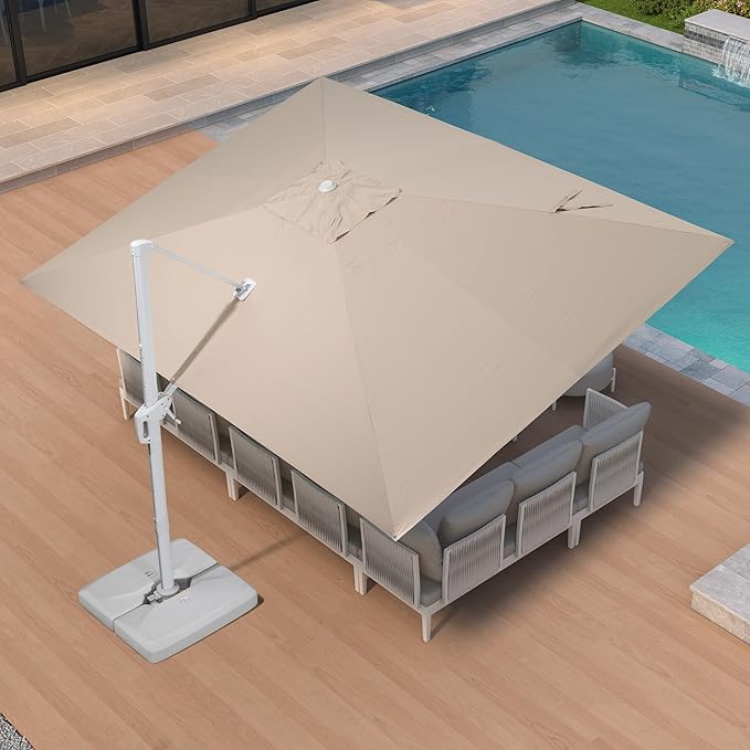 PURPLE LEAF 10' × 13' Patio Umbrella White Cantilever Umbrella Aluminum Square Outdoor Offset Umbrella Hanging Windproof with 360° Rotation for Garden Deck Pool, Beige