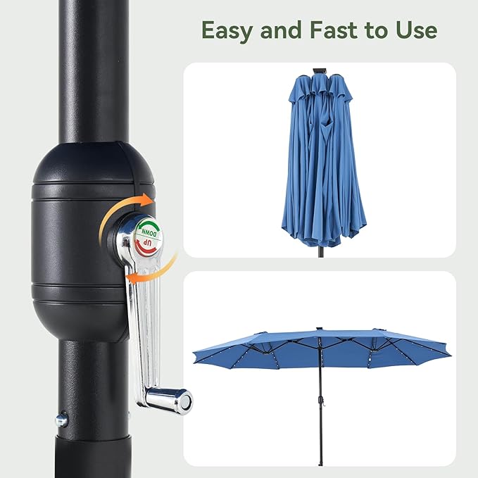 Aoxun 15ft Patio Umbrella with Base Included, Outdoor Double-Sided Rectangular Umbrella with Crank Handle & Ventilation, Large Standing Umbrella for Pool, Deck, Lawn, Backyard & Beach