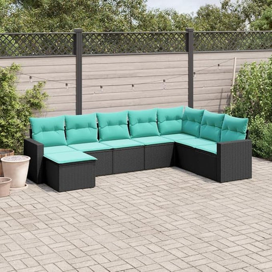 8 Piece Patio Sofa Set with Cushions, Outdoor Dining Sets Garden Lounge Set Front Porch Furniture Patio Conversation Set for Piazza Poolside Exhibition Negotiation Area Black Poly Rattan