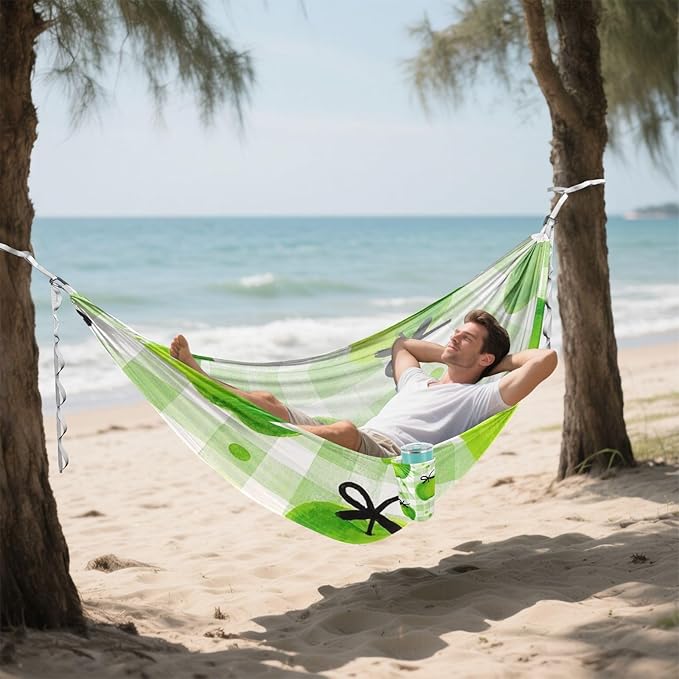 Watercolor Green Apples Plaid 330lb Capacity Outdoor Hammocks Swing Hammock for Indoor Outdoor Patio hamaca de Algodon para Jardin