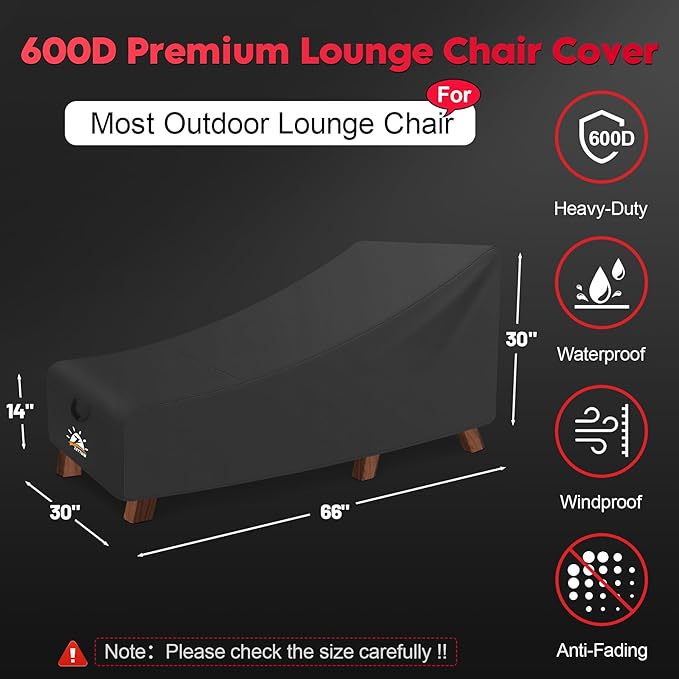 Zettum Outdoor Seating Cover - Waterproof Patio Chaise Cover, 600D Heavy Duty Fade-Resistant For Pool, Lawn Furniture - 68 x 30 x 30 Inch