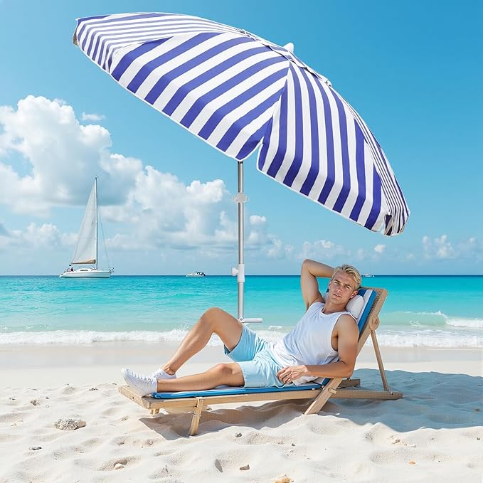 Northroad 8ft Large Beach Umbrella w/Sand Anchor Vent Tilt, Heavy Duty High Wind Patio Umbrellas w/Carry Bag,UV 50+ Sun Protection Portable Sunshade Umbrellas for Garden Pool Backyard
