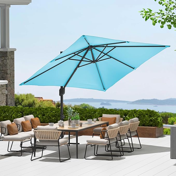 Garvee Cantilever Patio Umbrella 10x10 ft Large Rectangle Umbrella Outdoor Market Umbrellas 360 Rotation Offset Hanging Outdoor Shade for Patio