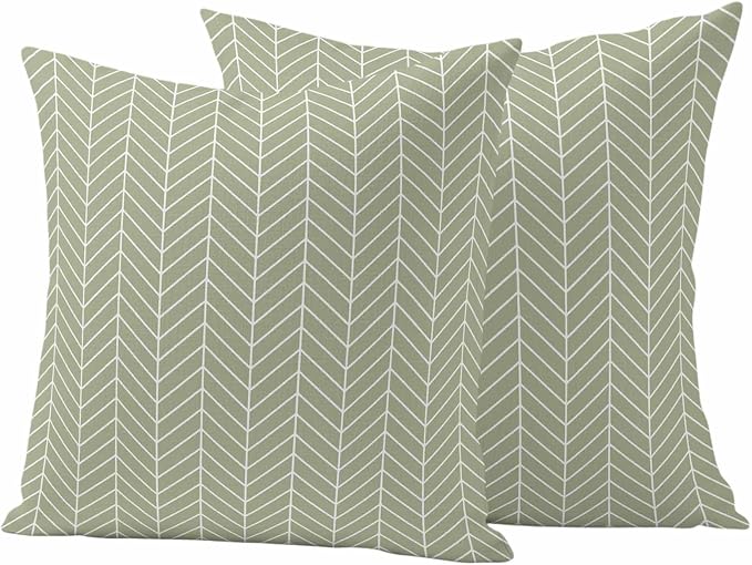 Outdoor Waterproof Throw Pillow Covers Set of 2 Sage Green Chevron Stripes Pillowcases 20x20 Inches Modern Geometric Texture Decorative Pillows Cushion Case Patio Pillows for Couch Bed Chair Garden