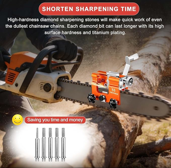Chainsaw Sharpener Jig with Carry Bag and Gloves, Universal Chainsaw Sharpening Kit, Chain Saw Sharpener Tool with 5 Sharpening Stone Portable Chainsaw Accessories for 4"- 22" Saw Chain