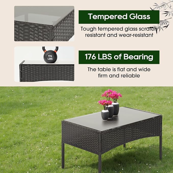 FDW | 4-Piece Patio Furniture Set | Blue | Outdoor Wicker Furniture with Coffee Table | Modern Rattan Chairs Conversation Set | Outdoor Seating | Weather-Resistant | for Porch, Garden, Lawn