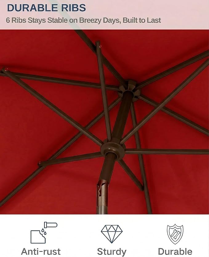6.5x10FT Patio Umbrella, Outdoor Umbrella with Push Button Tilt and Crank, 8 Sturdy Ribs, UV Protection & Waterproof Market Umbrella for Pool, Backyard, Beach,Deck (Red)