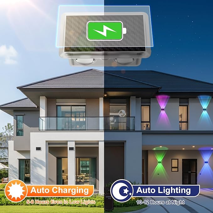 AUDLES Solar Fence Lights Outdoor, New Up Down Lighting Fence Lights Solar Powered with 8 Modes Warm White/RGB, IP65 Waterproof Solar Wall Light for Backyard Wall Pathway Deck Patio Decor - 12 Pack