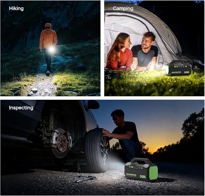 MARBERO Portable Charger Power Bank 24,000mAh Portable Power Station 88.8Wh Solar Generator 60W Power Bank with USB QC3.0/PD3.0 Output for Camping Emergency Travel Fishing Outdoor Exploration