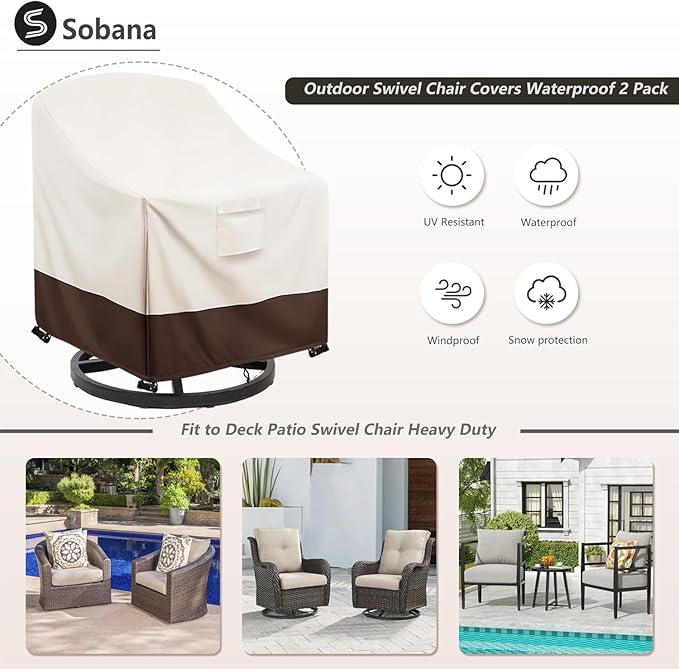Patio Chair Covers Waterproof Swivel Outdoor Chair Cover, 35W x 37D x 36H Inches Patio Furniture Covers 4 Pack (Beige)