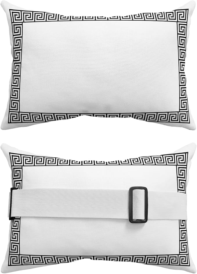 Outdoor Pillows Covers with Inserts Greek Themed Traditional Meander Border Square Geometric Waterproof Pillow with Adjustable Strap Throw Pillows for Patio Furniture Lounge Chair, 11x16 Inch, 1PCS