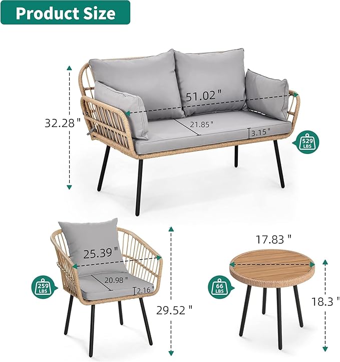 YITAHOME Sectional Sofa Couches for Living Room, 4 Seater Sectional Sofa Set with Thickness Cushions and Side Table - Grey