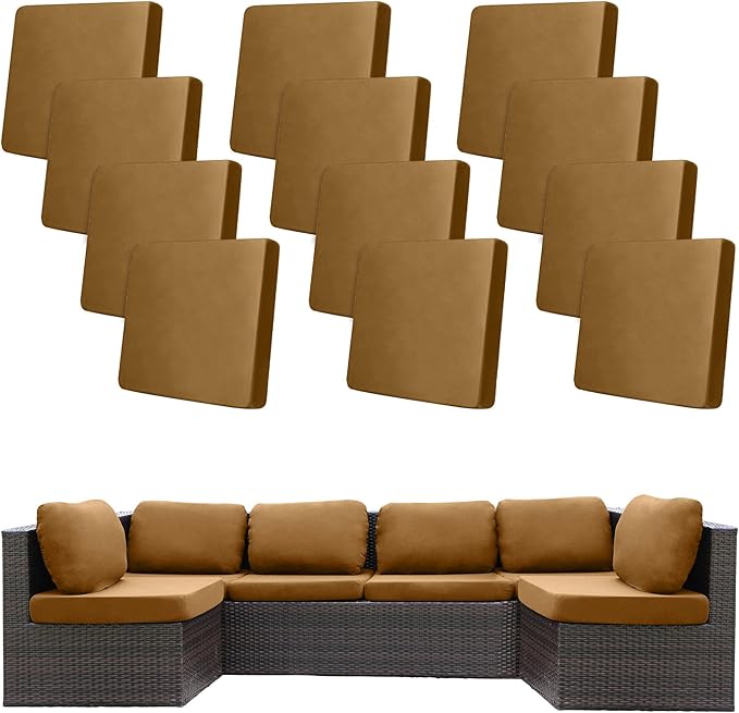 BIETYONE 12Pcs Stretch Patio Cushion Covers,Outdoor Couch Covers Replacement,Outdoor Couch & Sofa Slipcovers,for Patio Furniture Cushion Covers,Washable Reusable urniture Protector (Camel,Cover Only)