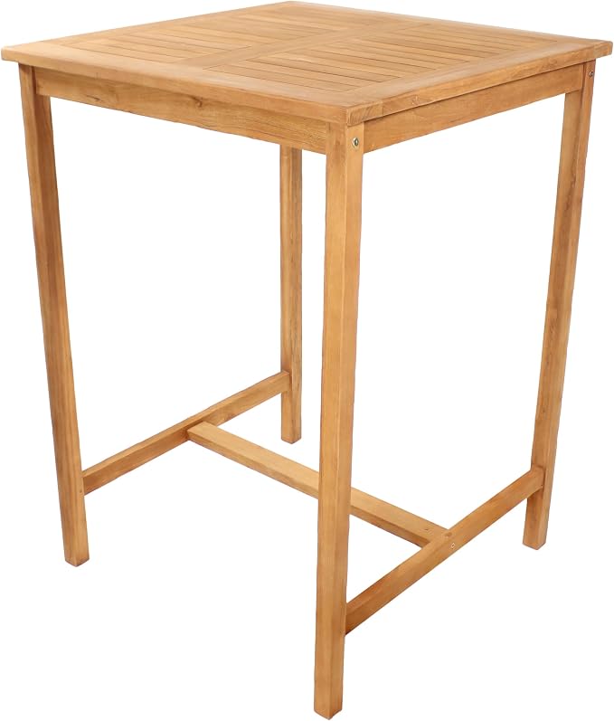 Sunnydaze 3-Piece Teak Wood Bar-Height Patio Table Set - Outdoor Bar Table and Chairs - for Balcony, Home Bar, or Deck